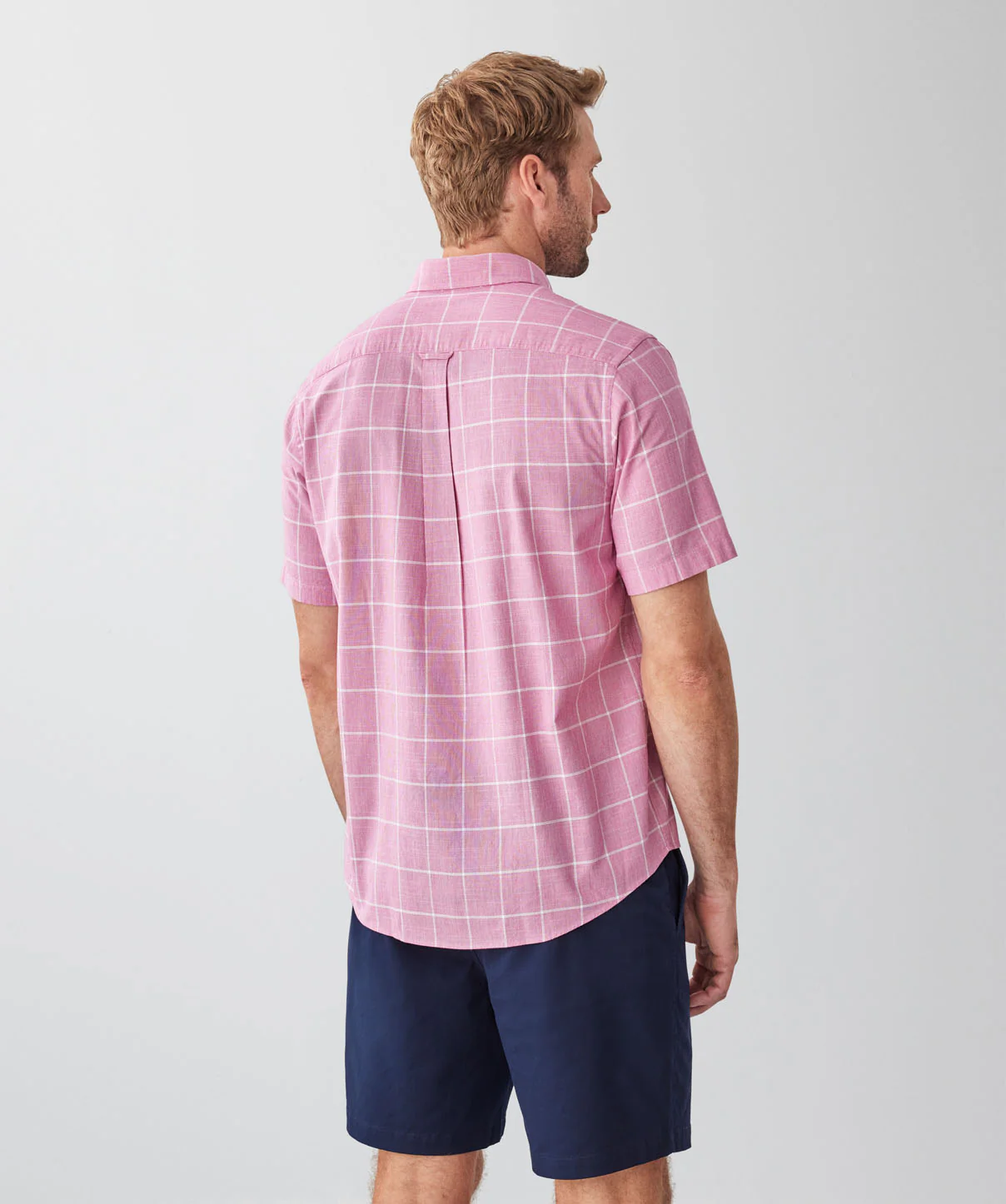 Casual Slub Check Short Sleeve Shirt - Raspberry - Image 2