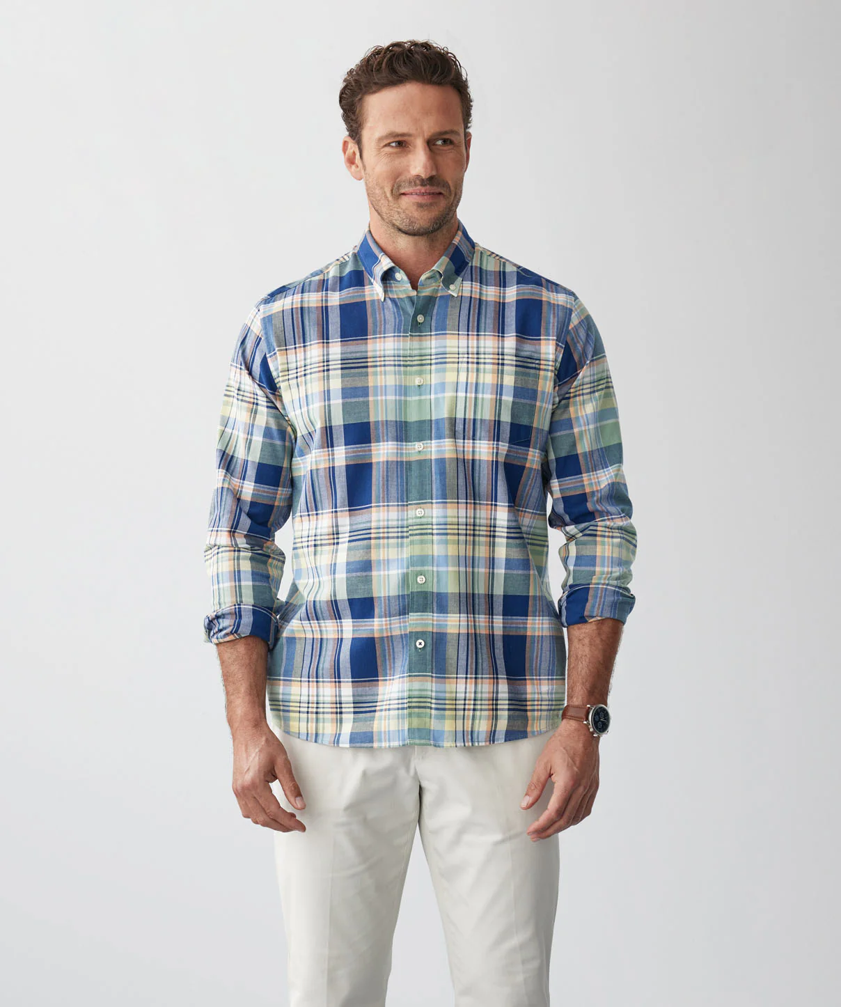 Casual Slub Multi Check Long Sleeve Shirt - Multi Check
