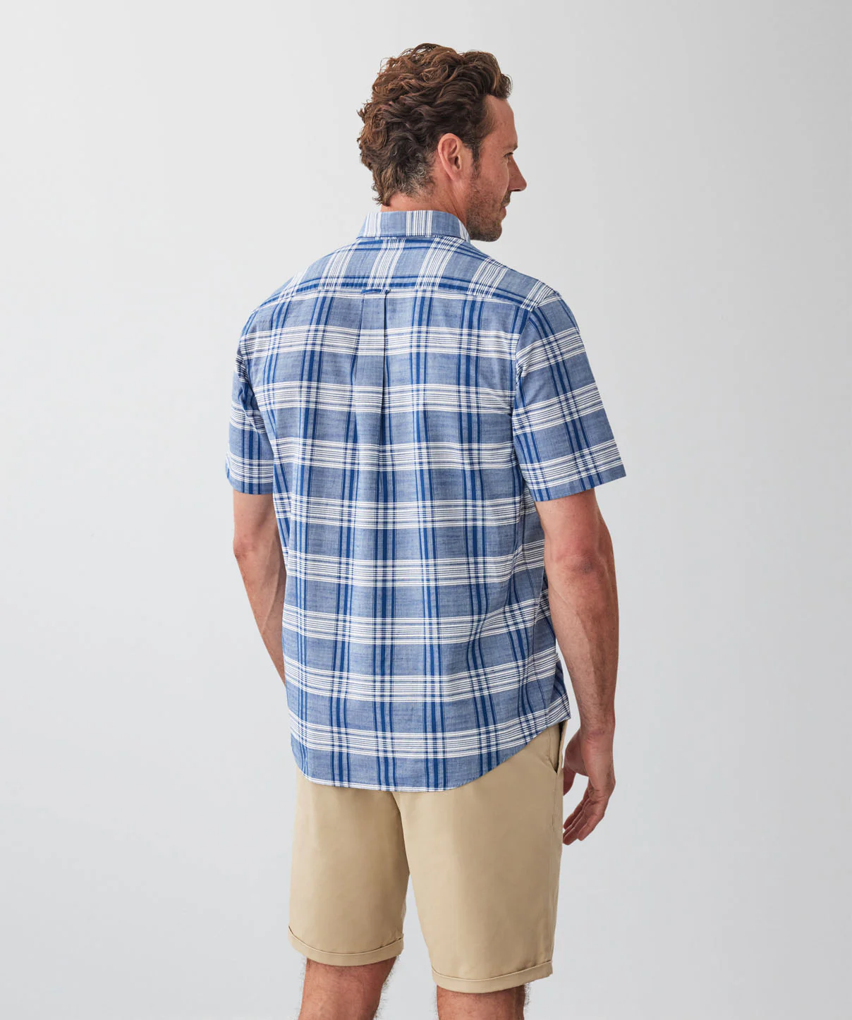 Casual Slub Multi Check Short Sleeve Shirt - Blue - Image 2