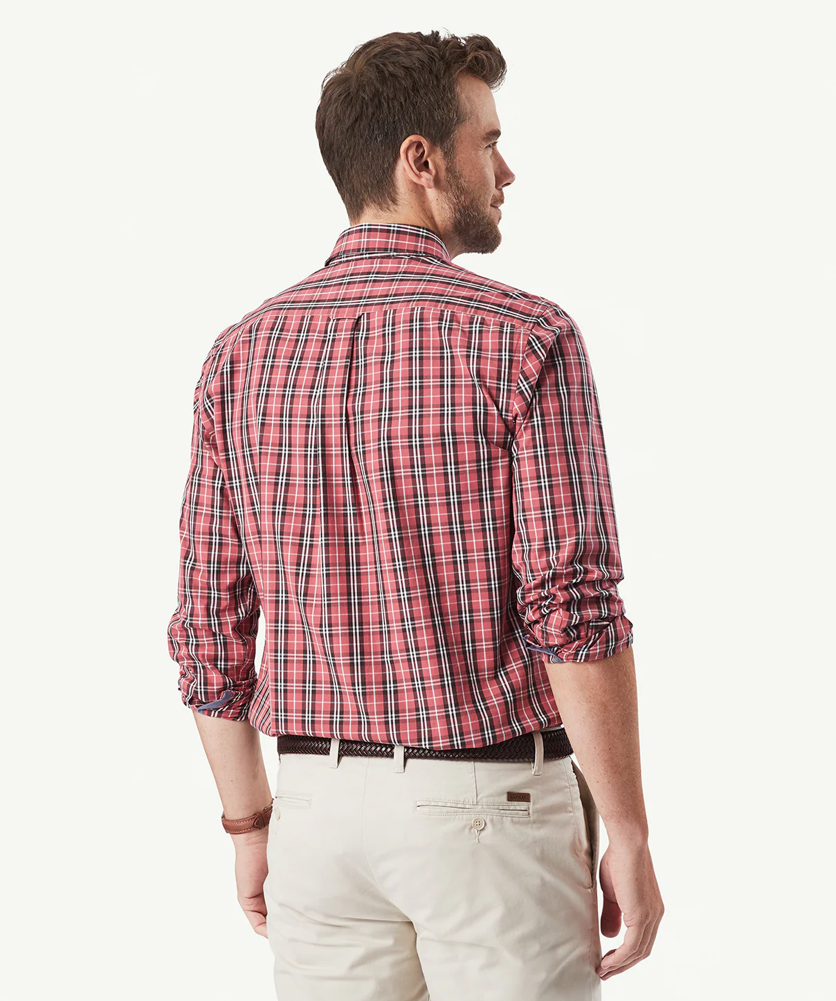Casual Stretch Check Long Sleeve Shirt - Washed Red - Image 3