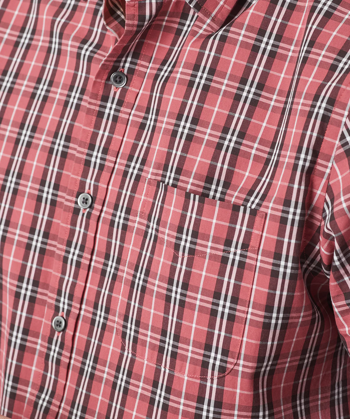 Casual Stretch Check Long Sleeve Shirt - Washed Red - Image 4