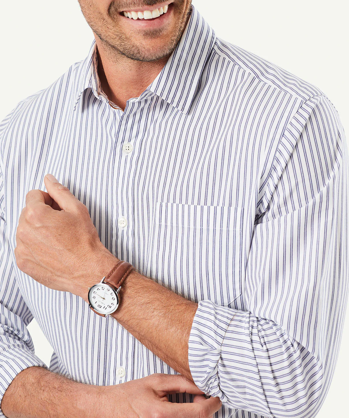 Casual Stretch Stripe Long Sleeve Shirt - White - Image 4