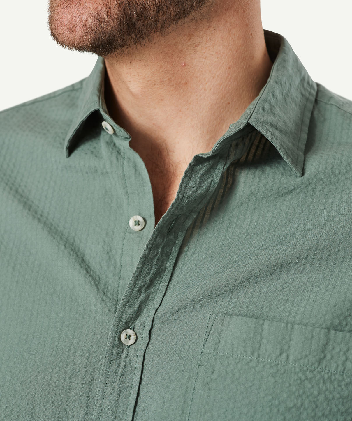 Casual Textured linen blend Plain Shirt - Sage - Image 4
