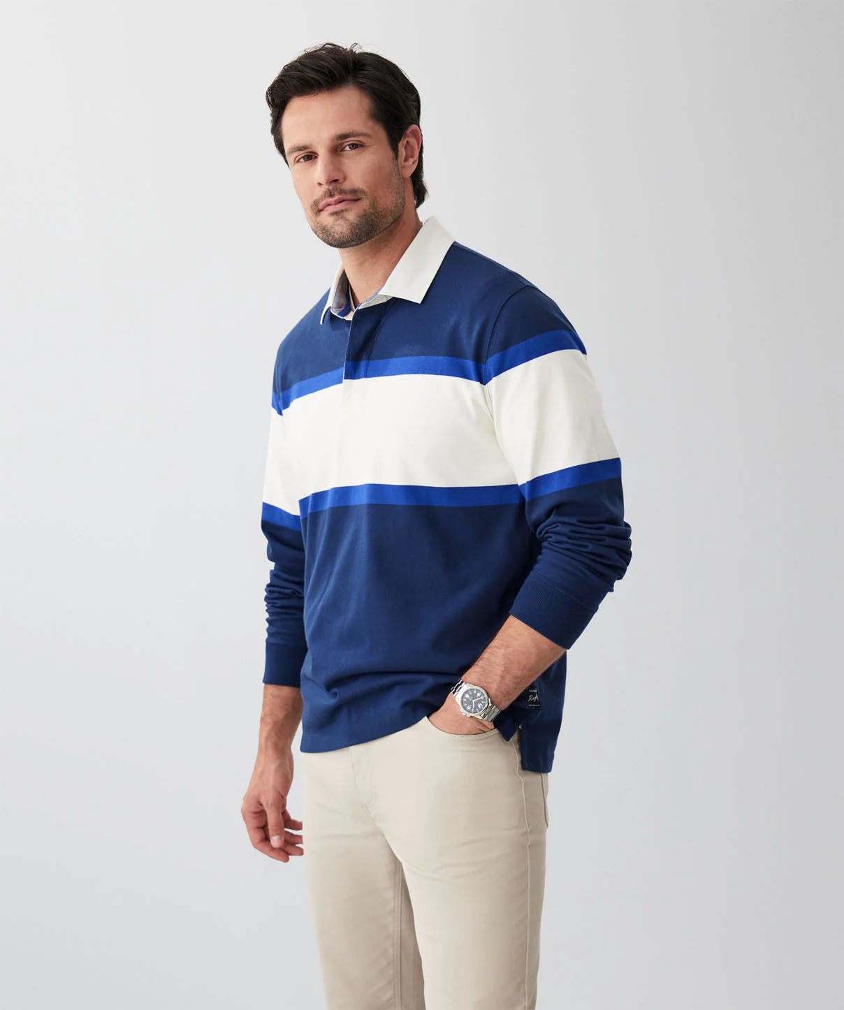 Chest Stripe Rugby Jumper - Navy - Image 5