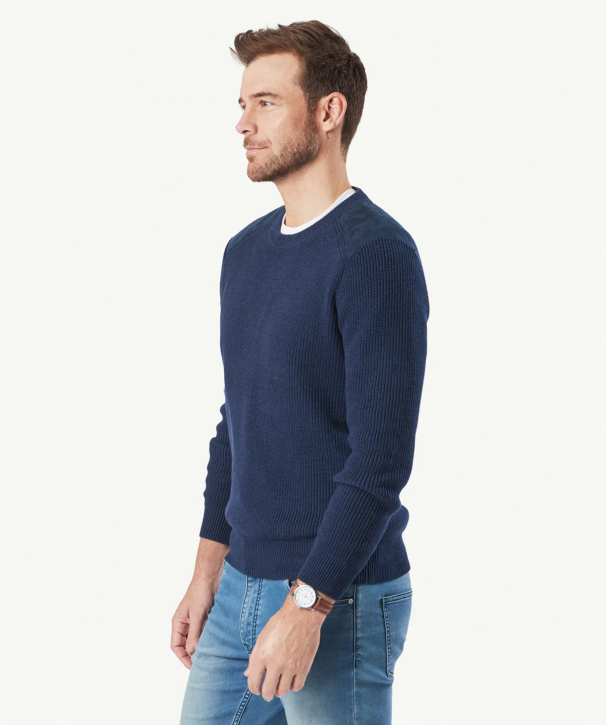 Chunky Fishermans Crew Neck Knit - French Navy - Image 5