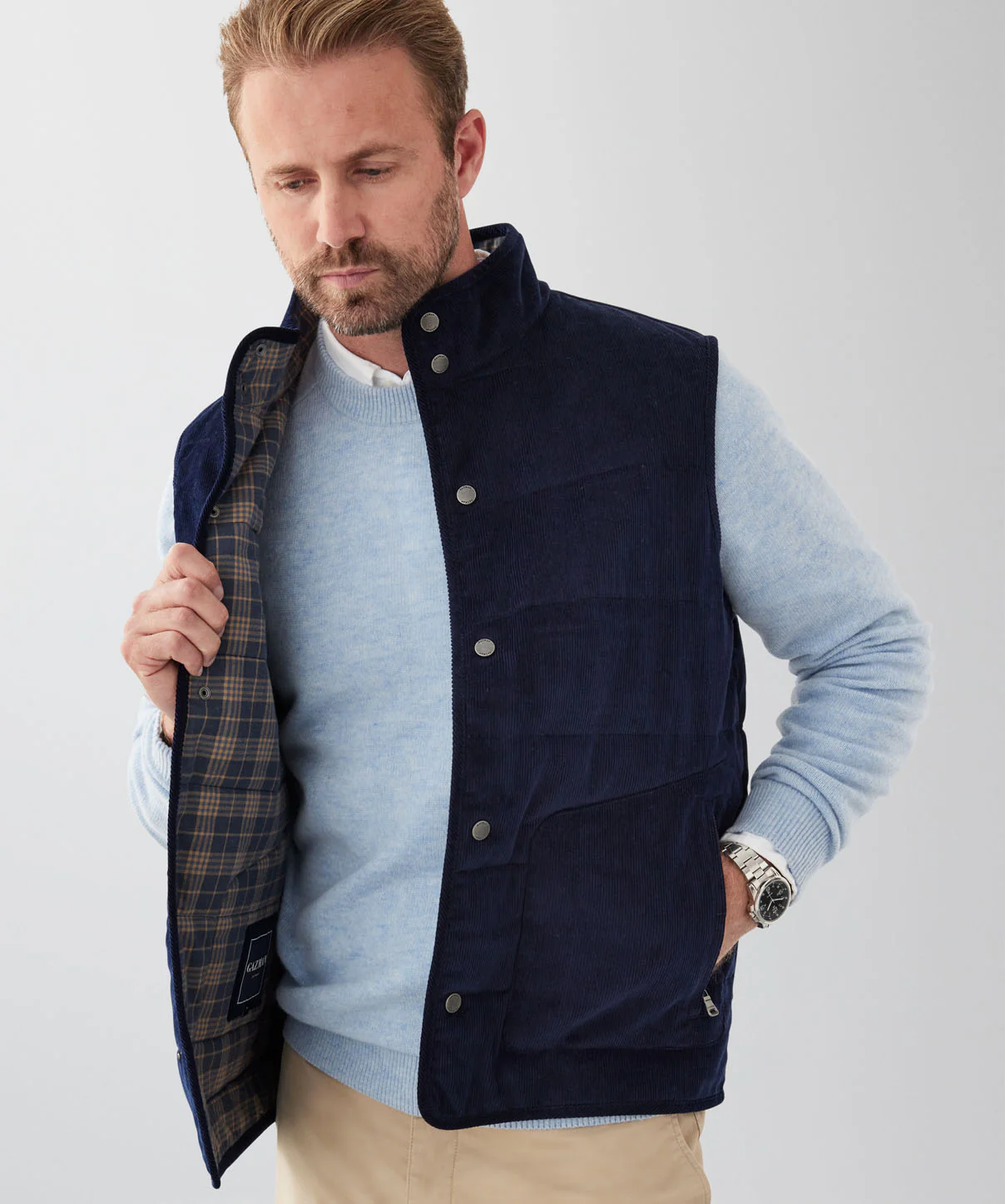 Corduroy Puffer Vest - French Navy - Image 3