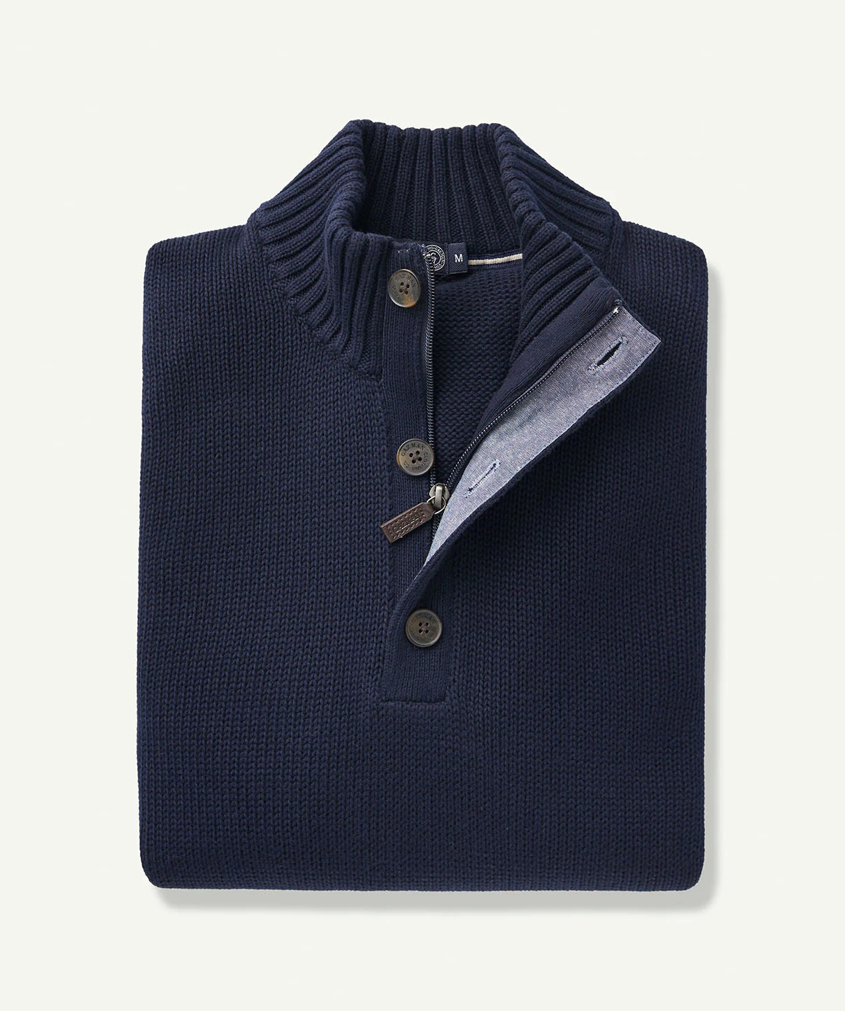 Cotton Button Neck Knit - Navy - Image 2