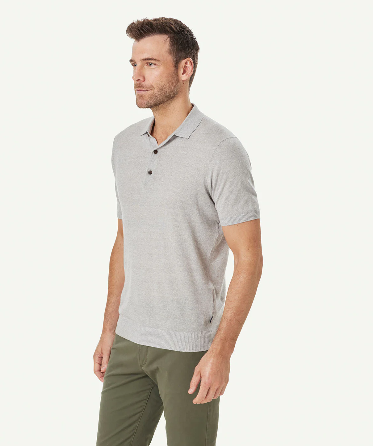 Cotton Linen Knit Polo - Grey Marle - Image 5