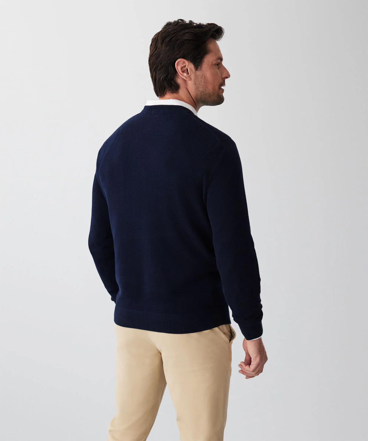 Cotton Textured Crew Knit - Navy - Image 2