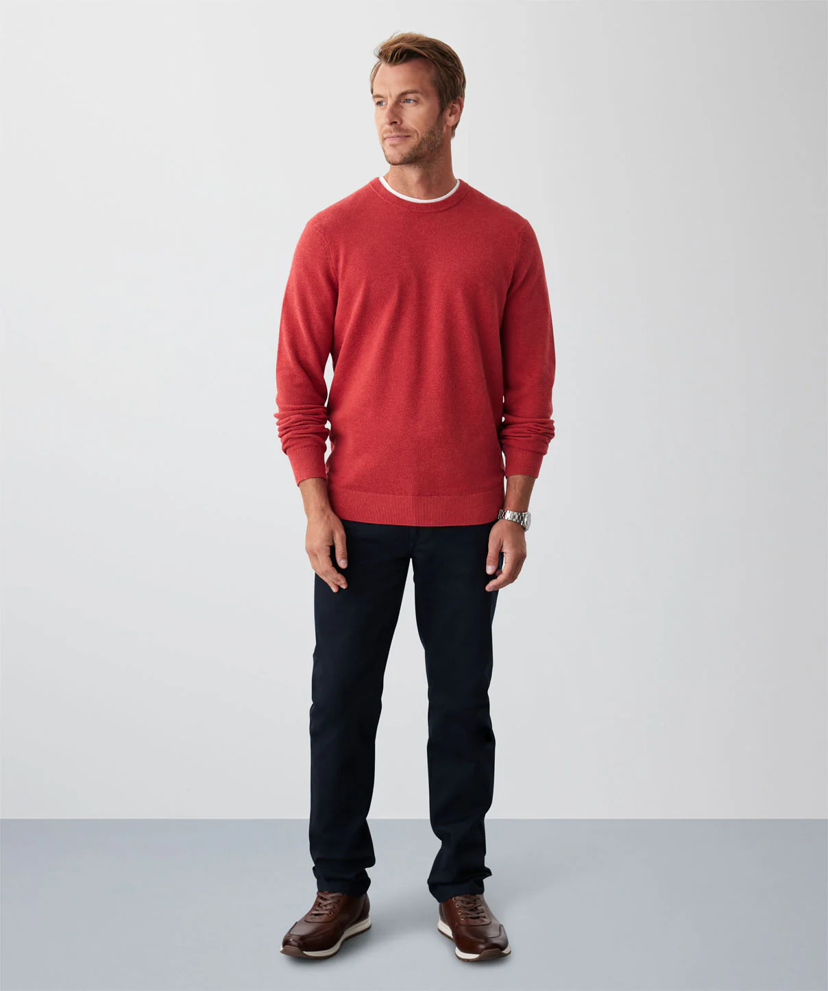Cotton Textured Crew Knit - Red - Image 4
