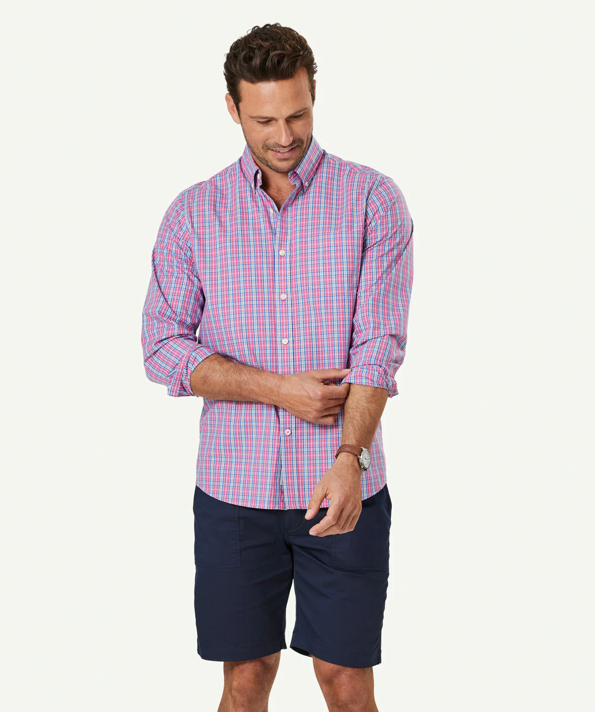 Easy Care Check Long Sleeve Shirt - Bright Pink