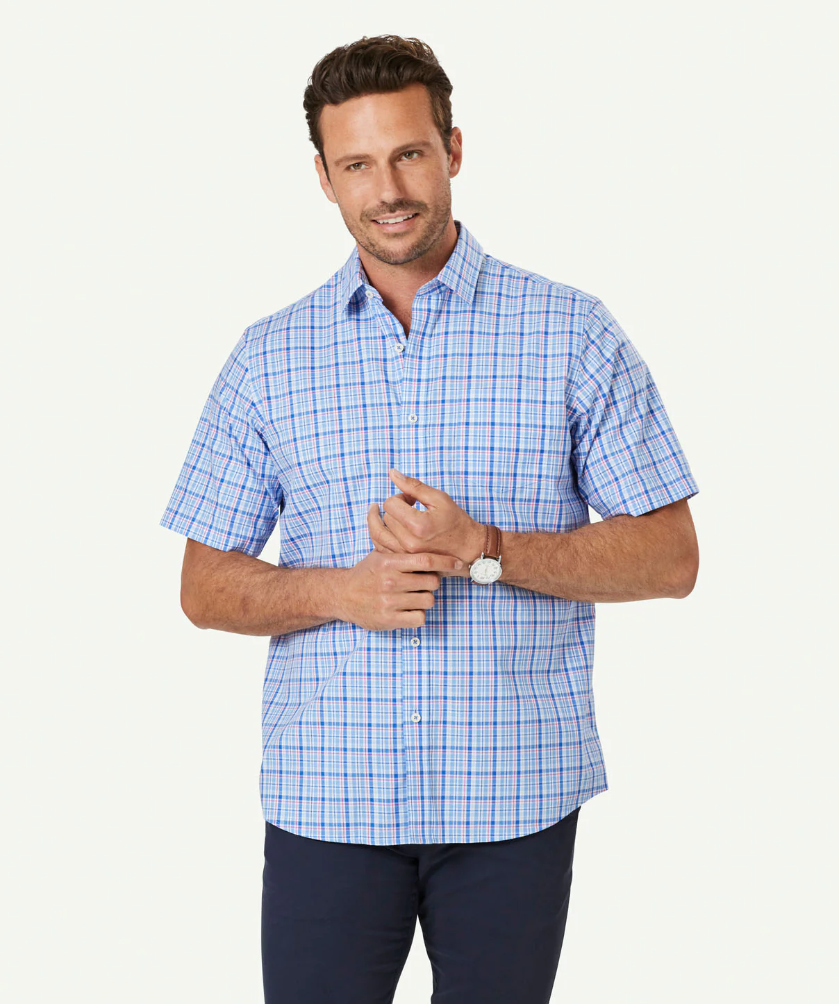 Easy Care Check Short Sleeve Shirt - Blue