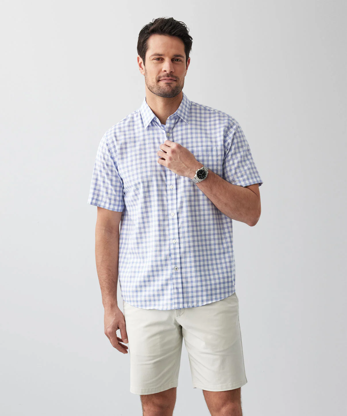 Easy Care Check Short Sleeve Shirt - Blue