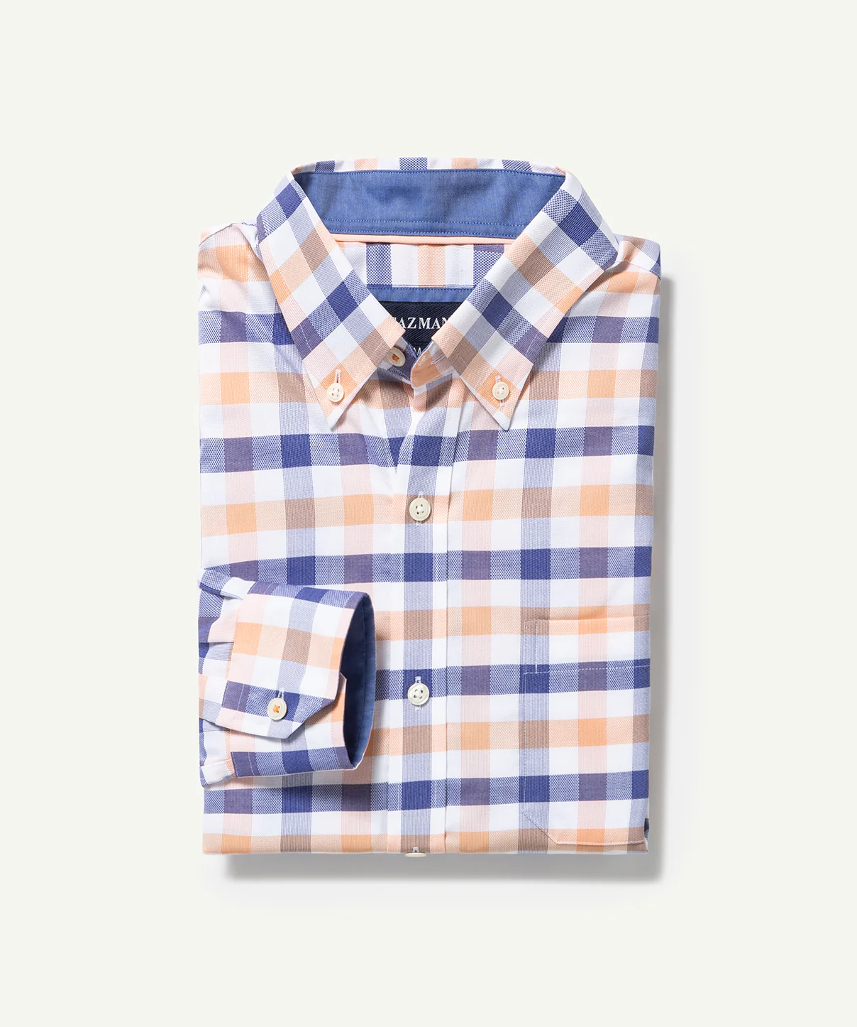 Easy Care Dobby Check Long Sleeve Shirt - Mandarin - Image 2