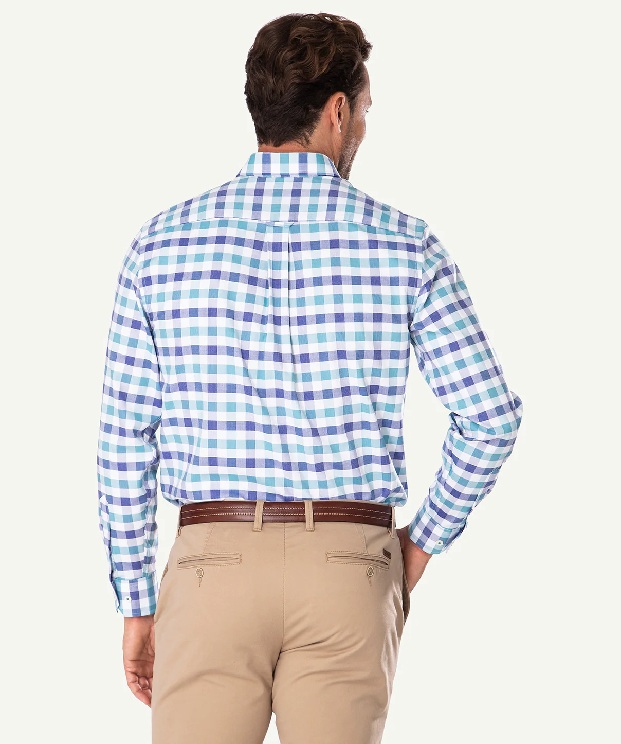 Easy Care Dobby Check Long Sleeve Shirt - Sea Green - Image 3