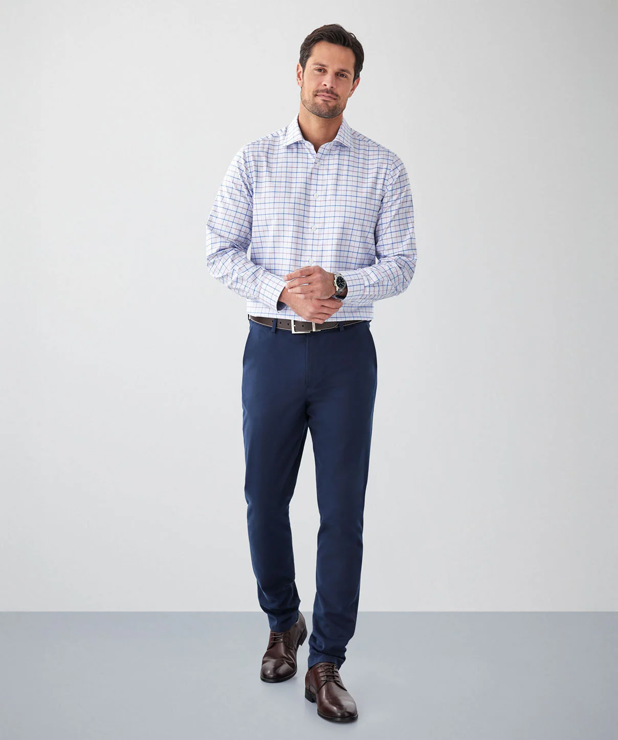 Easy Care Dobby Check Long Sleeve Shirt - Sky Blue - Image 4