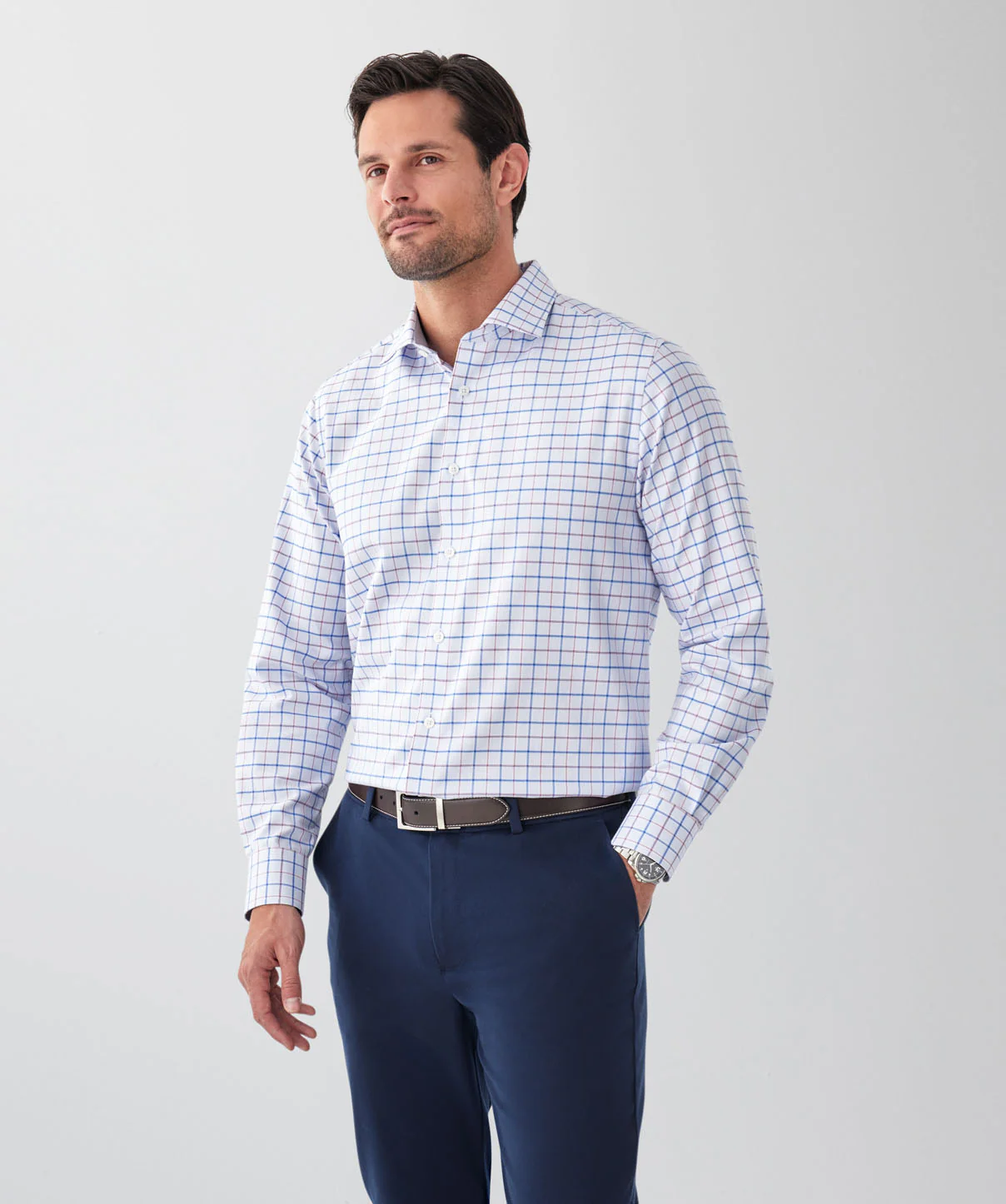 Easy Care Dobby Check Long Sleeve Shirt - Sky Blue - Image 5