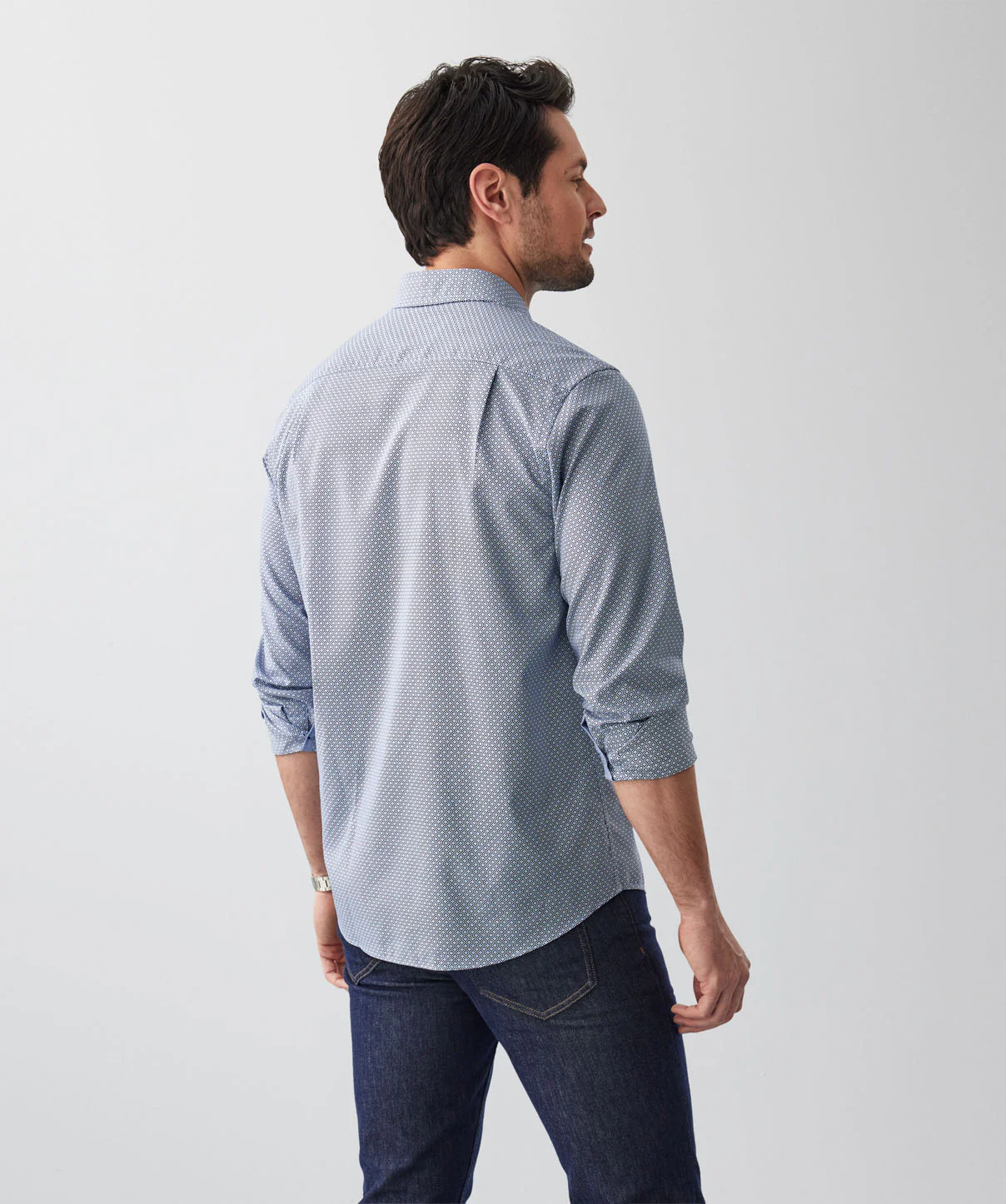 Easy Care Geo Print Long Sleeve Shirt - Navy - Image 3