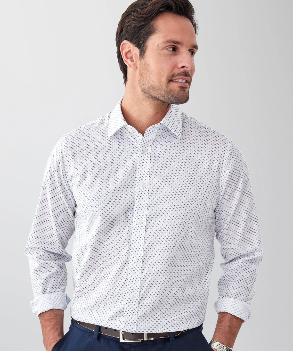 Easy Care Geo Print Long Sleeve Shirt - Sky Blue - Image 3