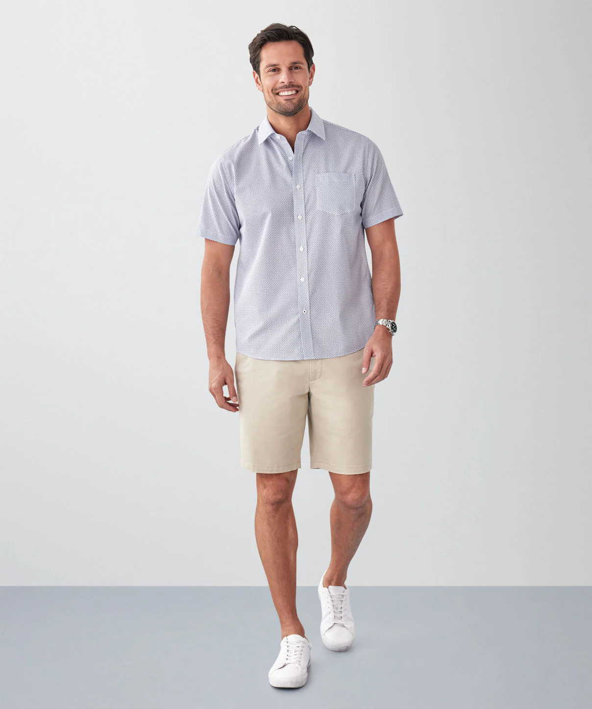 Easy Care Geo Print Short Sleeve Shirt - Navy - Image 4
