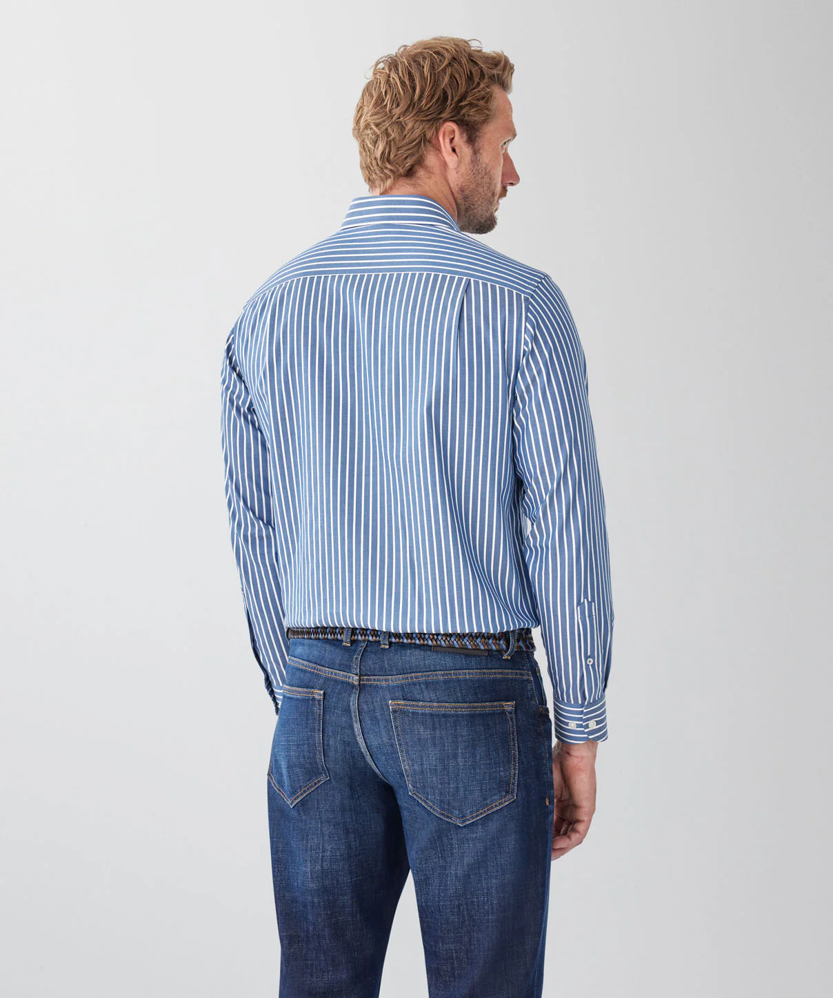 Easy Care Herringbone Stripe Long Sleeve Shirt - Denim - Image 2