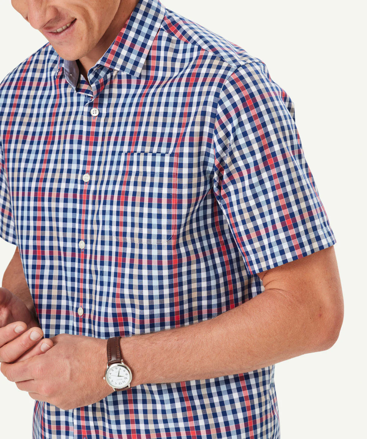 Easy Care Multi Check Short Sleeve Shirt - Red - Image 4