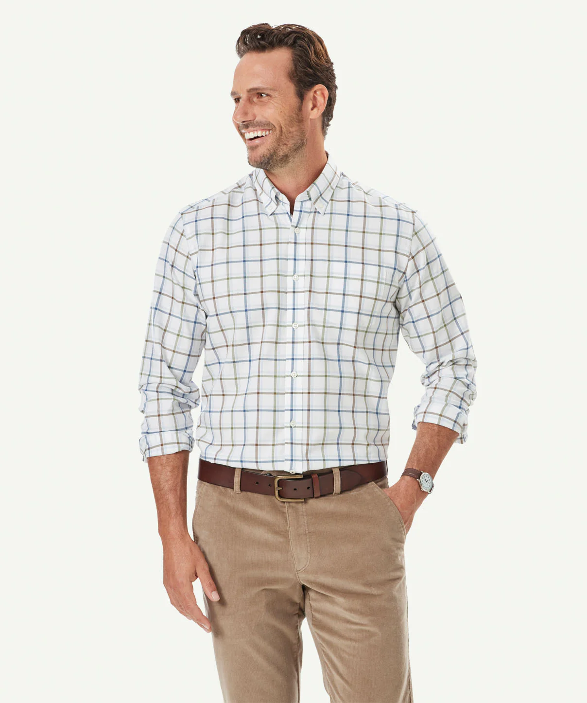 Easy Care Oxford Check Long Sleeve Shirt - White