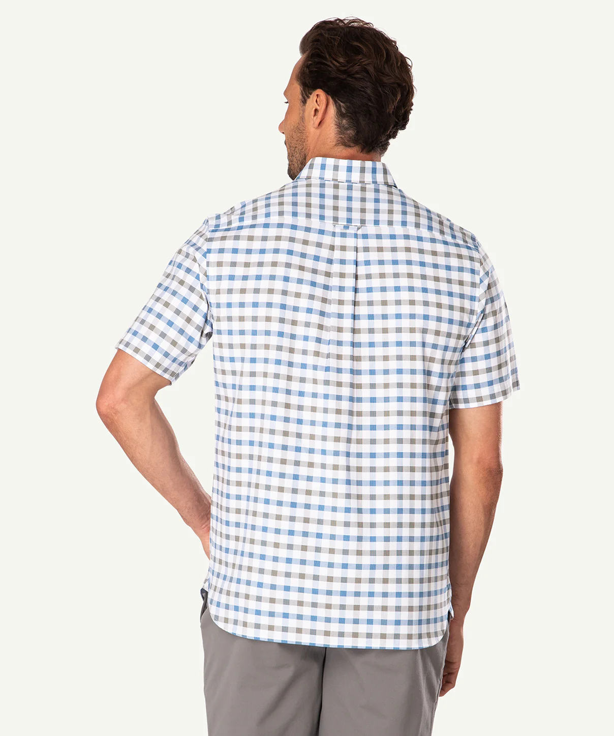 Easy Care Oxford Check Short Sleeve Shirt - Taupe - Image 3
