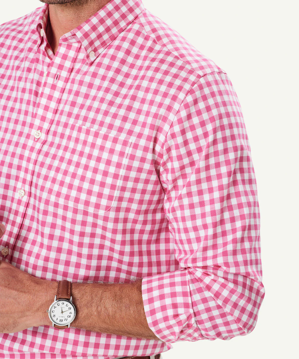 Easy Care Oxford Gingham Long Sleeve Shirt - Fuchsia - Image 4