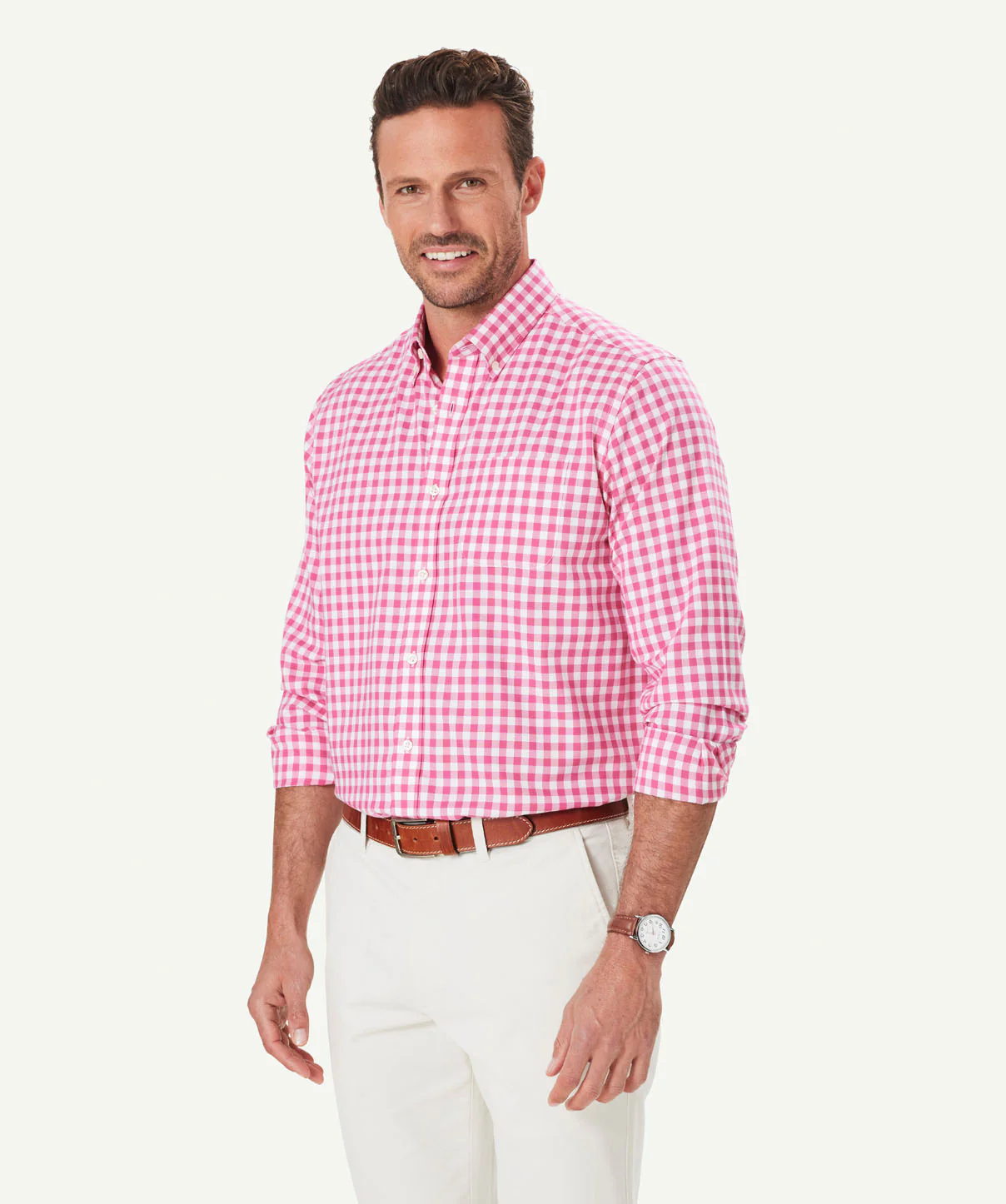 Easy Care Oxford Gingham Long Sleeve Shirt - Fuchsia - Image 5
