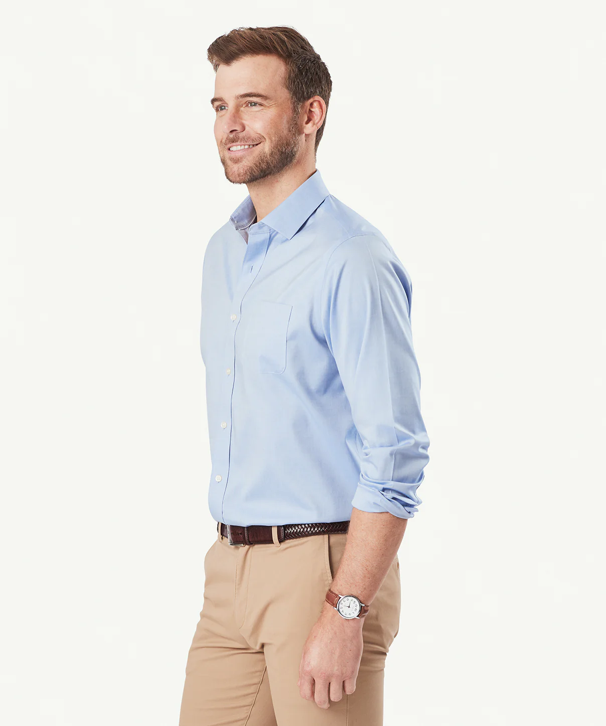 Easy Care Plain Oxford Long Sleeve Shirt - Blue - Image 5