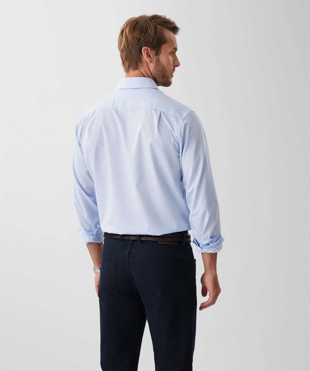 Easy Care Poplin Print Long Sleeve Shirt - Sky Blue - Image 2