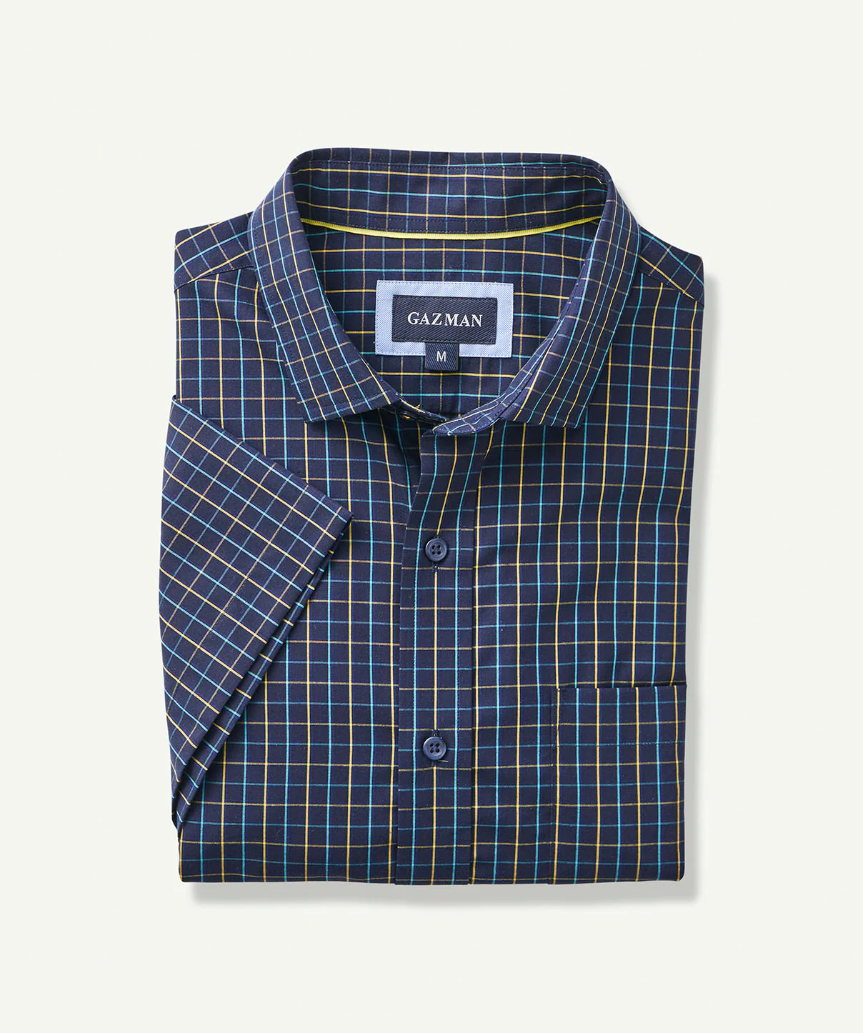 Easy Care Short Sleeve Check Shirt - Navy - Image 2