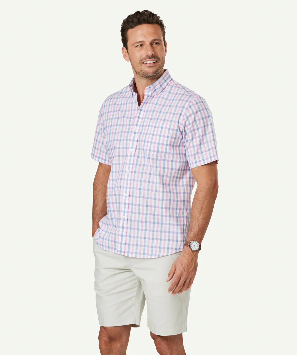 Easy Care Slub Check Short Sleeve Shirt - Pink - Image 5