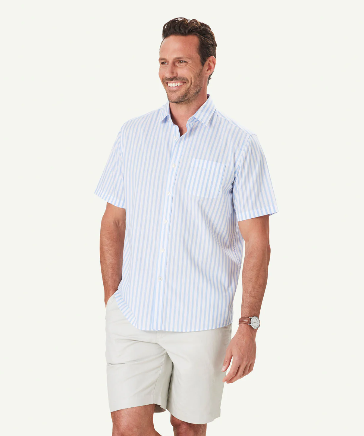 Easy Care Slub Stripe Short Sleeve Shirt - Sky Blue - Image 5