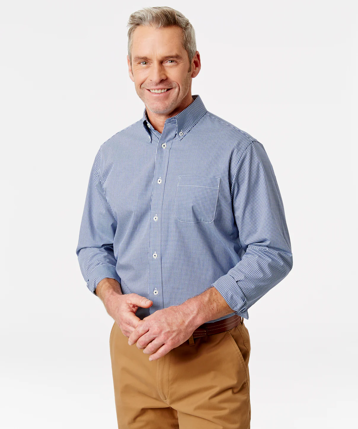 Easy Care Stretch Gingham Shirt - Navy