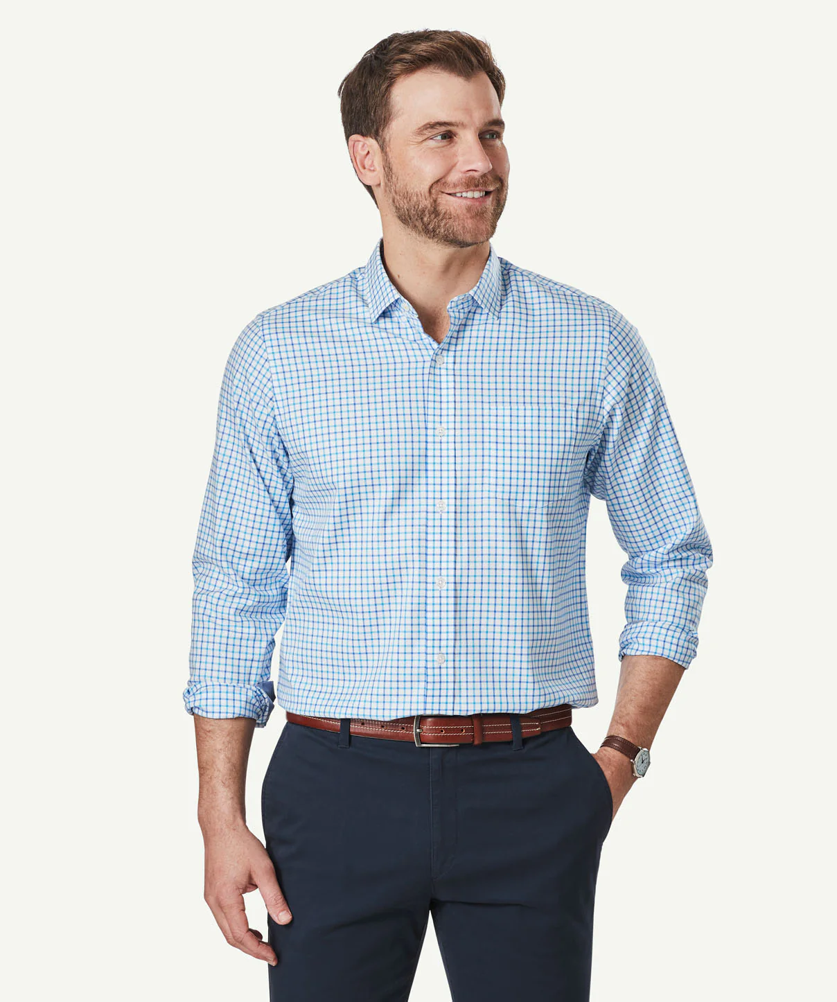 Easy Care Twill Check Long Sleeve Shirt - Blue