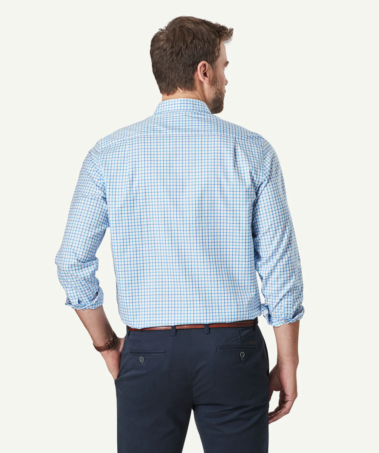 Easy Care Twill Check Long Sleeve Shirt - Blue - Image 3