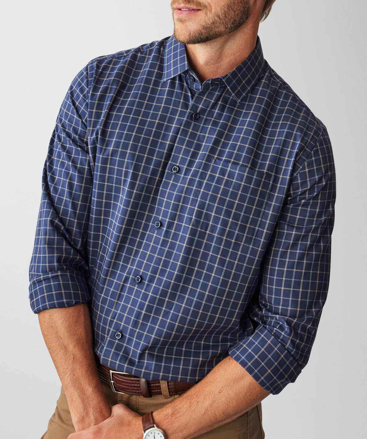 Easy Care Twill Check Long Sleeve Shirt - Navy - Image 4