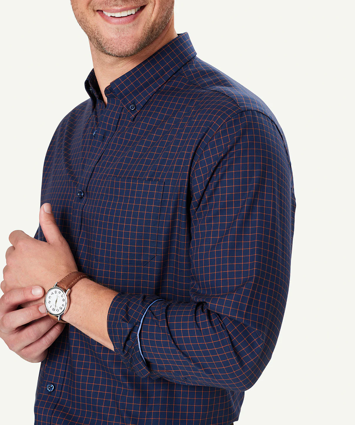 Easy Care Twill Check Long Sleeve Shirt - Navy - Image 4