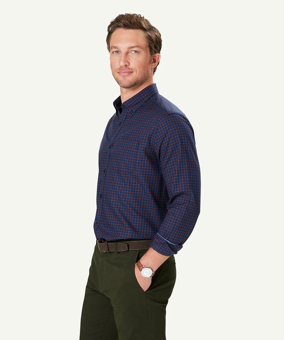Easy Care Twill Check Long Sleeve Shirt - Navy - Image 5