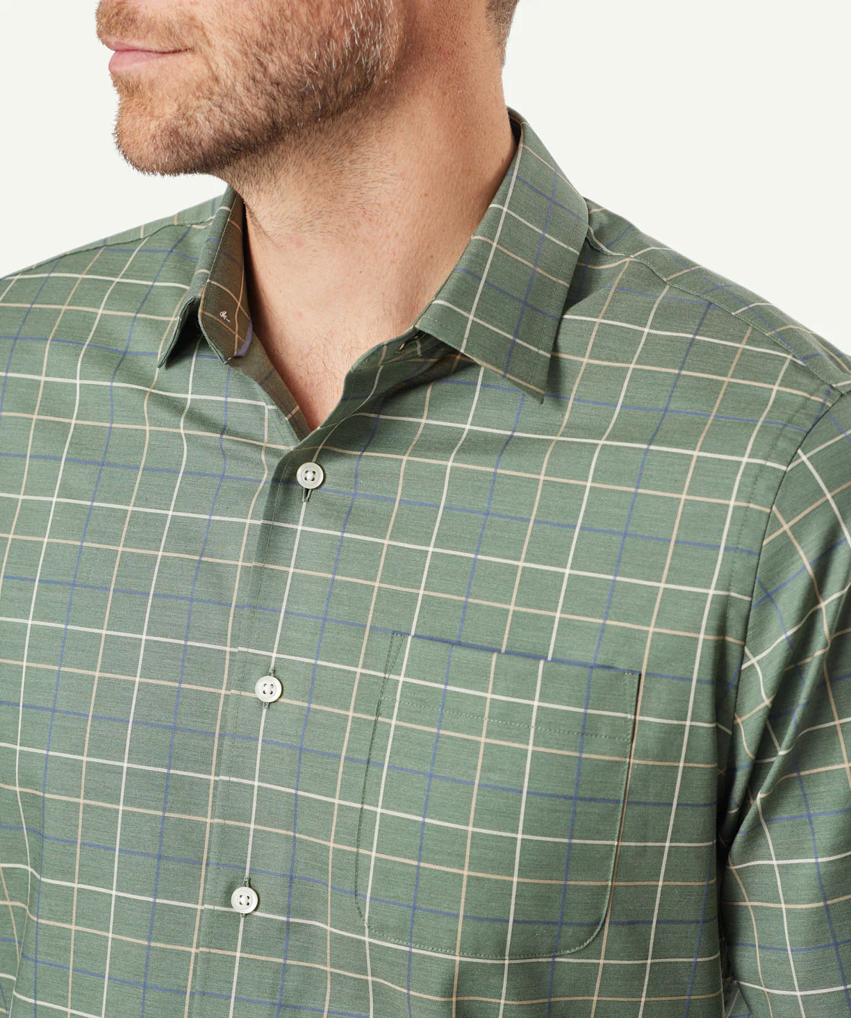 Easy Care Twill Check Long Sleeve Shirt - Olive - Image 4