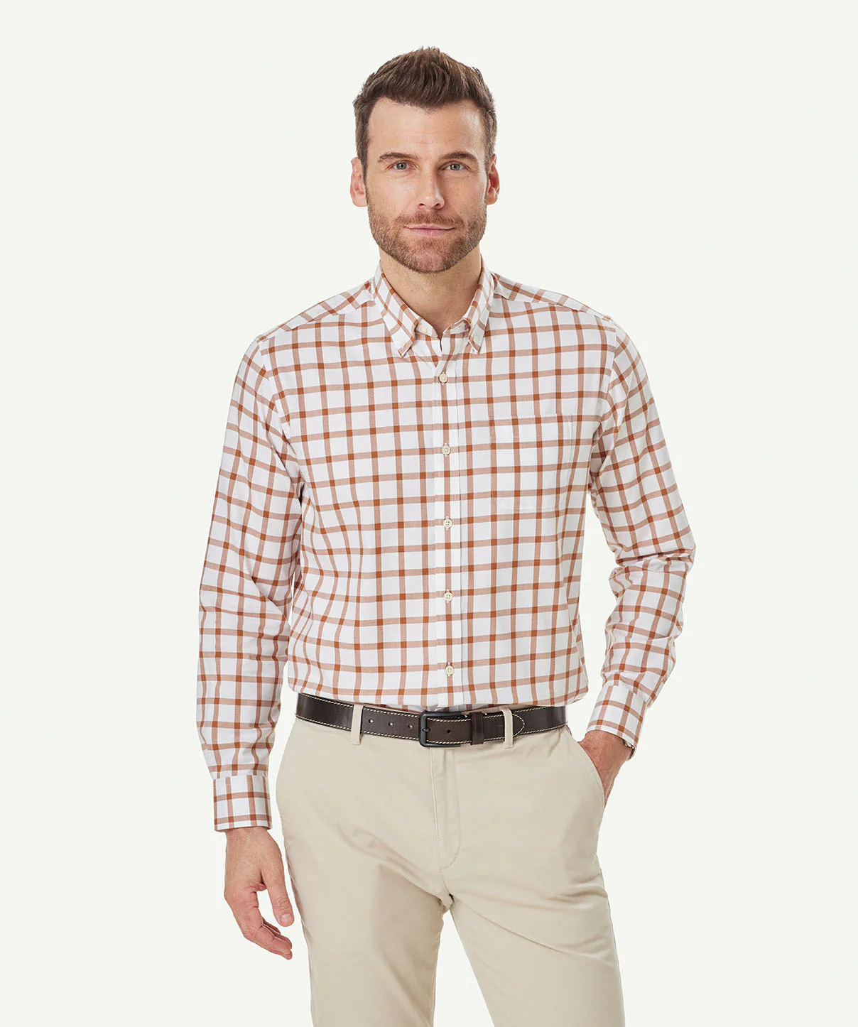 Easy Care Twill Melange Check Long Sleeve Shirt - Chestnut
