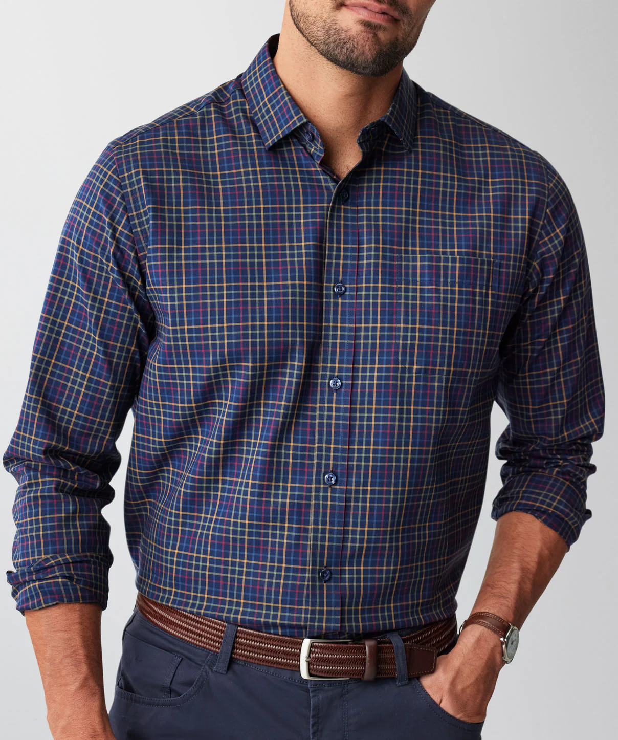 Easy Care Twill Multi Check Long Sleeve Shirt - Multi Check - Image 4