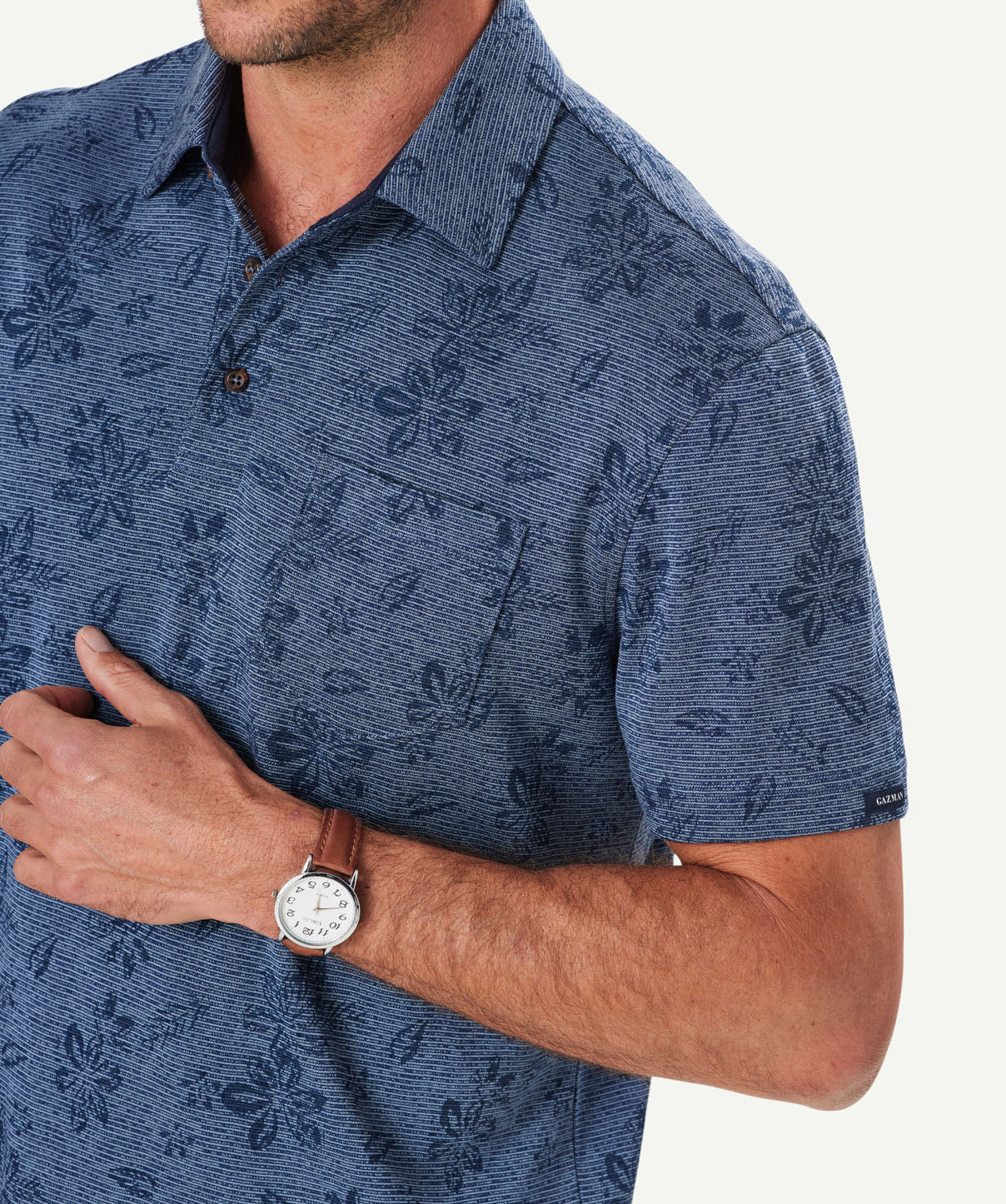 Fern Print Polo - Denim - Image 4