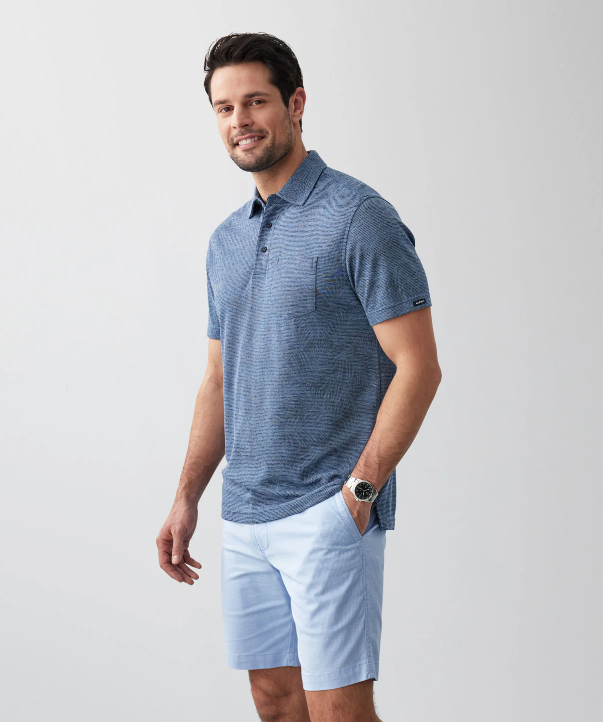 Fern Print Polo - Denim - Image 6