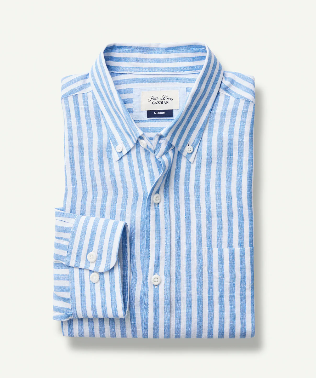 French Linen Stripe Long Sleeve Shirt - Blue - Image 2