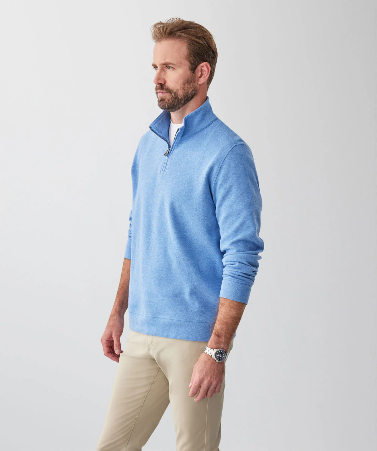 French Rib Half Zip Sweat - Blue - Image 5