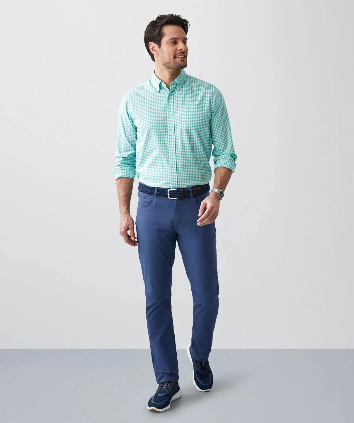 GAZFLEX Performance Gingham Long Sleeve Shirt - Aqua - Image 5