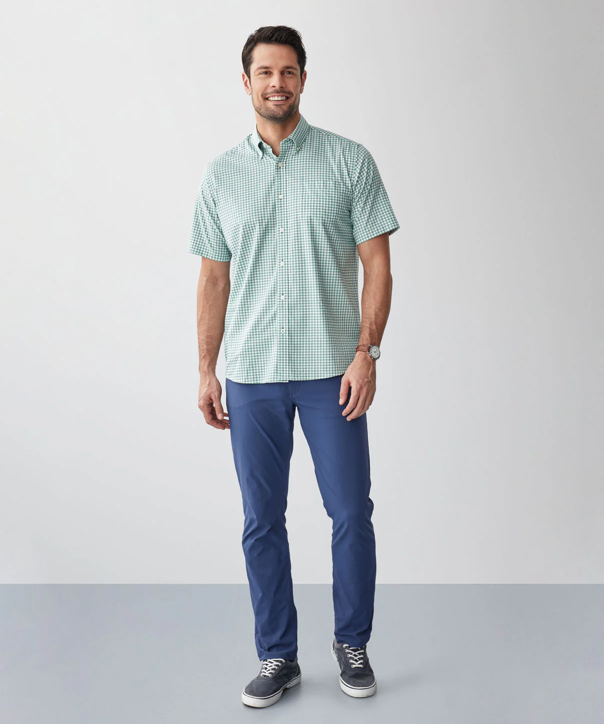 GAZFLEX Performance Oxford Gingham Short Sleeve Shirt - Sage - Image 5